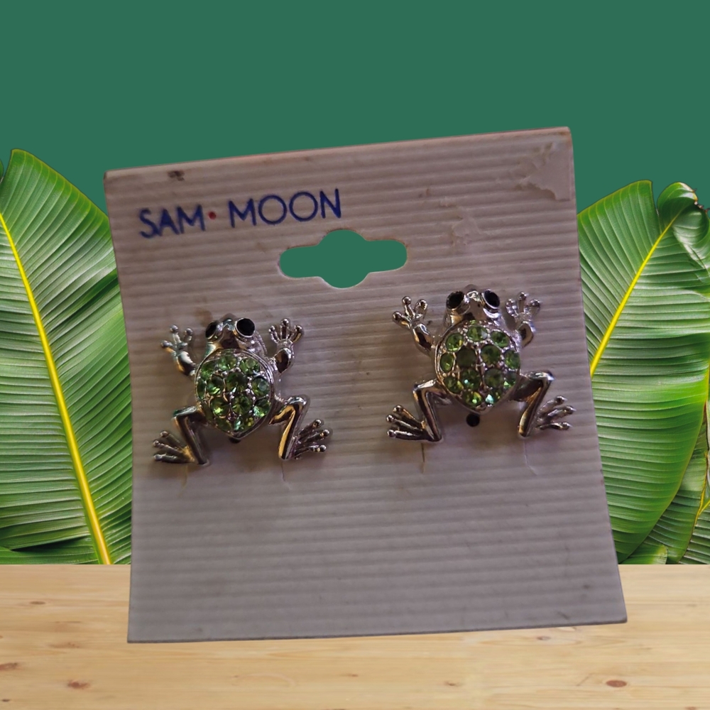 Sam Moon Frog Earrings with Green Accents
